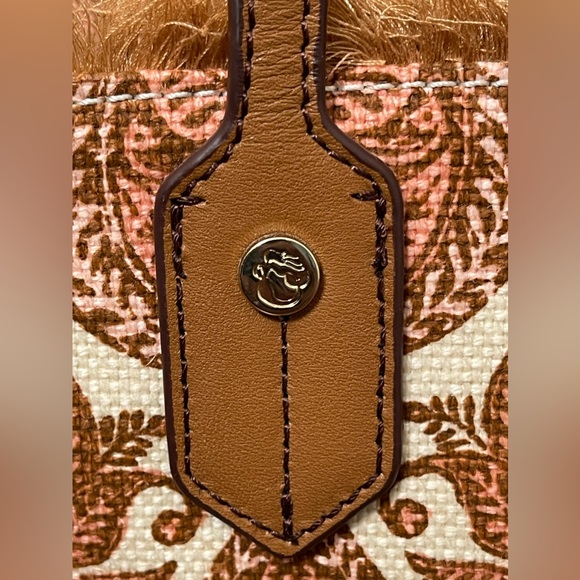 Spartina Anna Fringe Linen Leather Paisley Print Tan Peach Cream Fringe Handbag - Picture 11 of 11